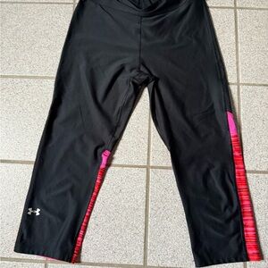 Under Armour Black Leggings with Pink and Red Stripes